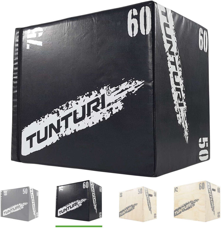 Tunturi plyo box pour l'entraînement en force - boîte de fitness en bois avec couverture souple en matériau EVA - boîte de saut 40 50 60 cm - incl. application de remise en forme gratuite