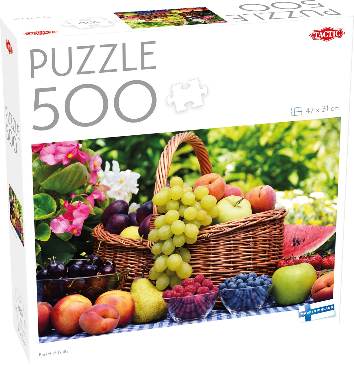 Panier de fruits tactique – puzzle – 500 pièces – panier de fruits colorés – nature morte et illustration alimentaire – haute qualité scandinave