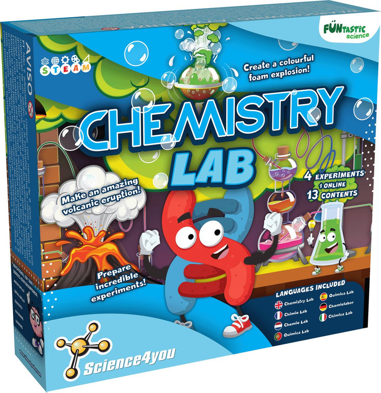 Science 4 you laboratoire de chimie funtastique science4you - jouets scientifiques pour enfants - kit de chimie - colonnes en mousse - livre éducatif : préparez des expériences incroyables !