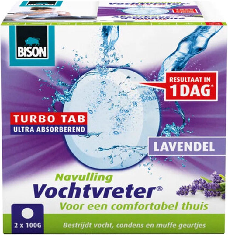 Recharge Bison Moisture Absorber® 2x 100 g parfum lavande, déshumidificateur d'air, adapté à l'ambiance Moisture Absorber®, lutte contre l'humidité élevée, convient également aux caravanes et camping-cars