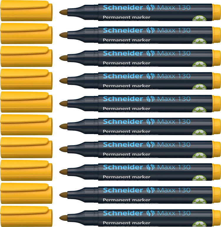 Instruments d'écriture Schneider marqueur permanent Schneider - maxx 130 - pointe ronde - jaune - 10 pièces - largeur de trait 1-3 mm - s-113005-10