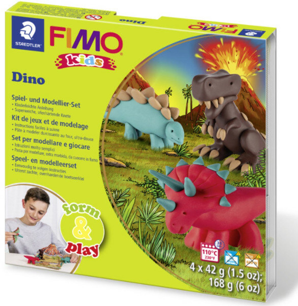 Fimo kids 8034 - pâte à modeler durcissant au four - jeu de formes - dinosaure