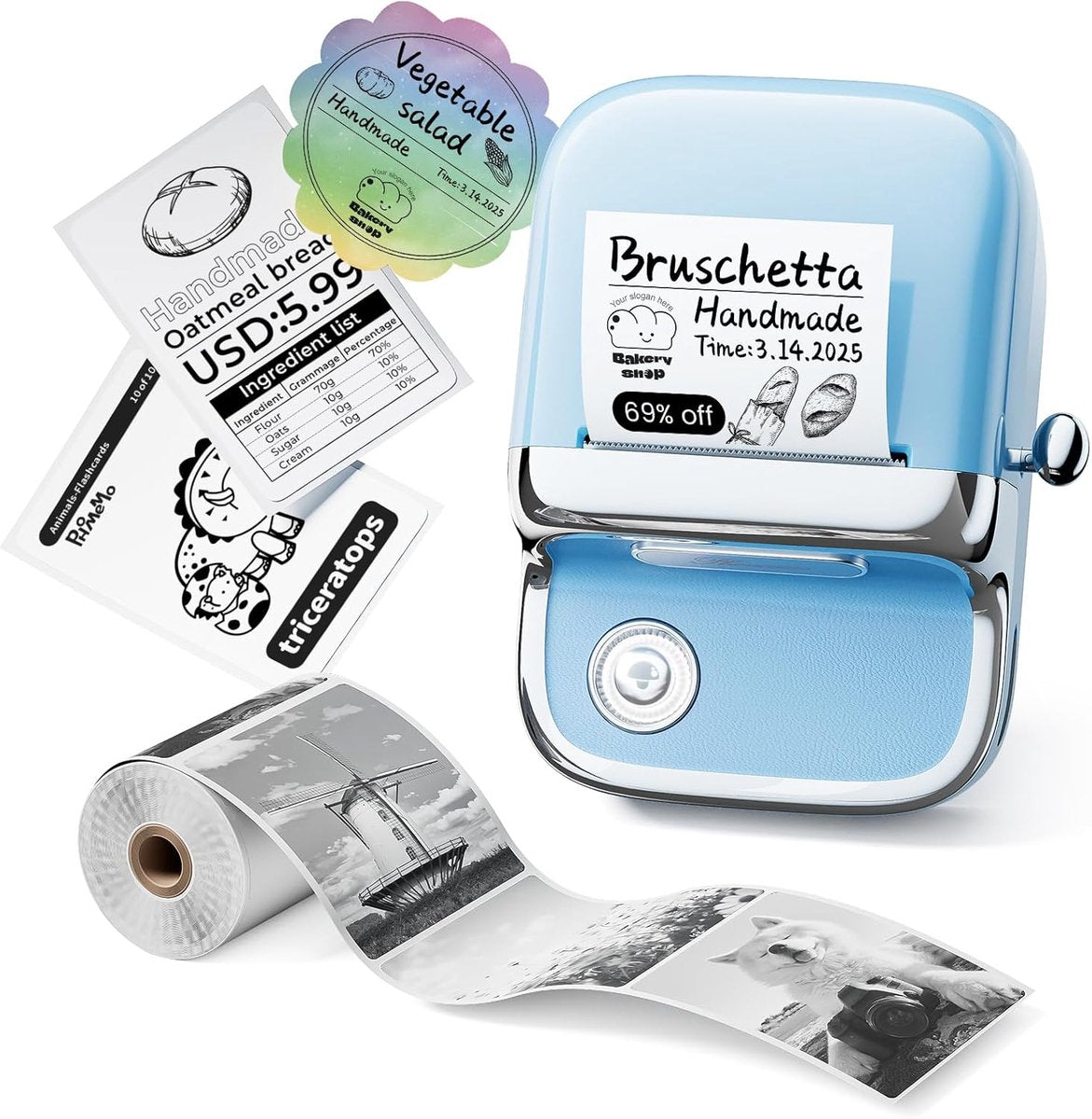 Phomemo m150 - imprimante d'étiquettes - thermique - bluetooth - portable - sans encre - largeurs d'étiquettes interchangeables - rechargeable - design compact - bleu
