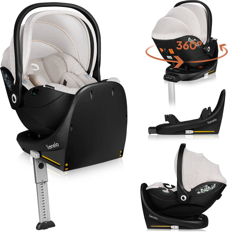 Lionelo moxie i-size set - siège auto avec base ISOFIX rotative - siège auto rwf dès la naissance - tissu bambou - rotation 360° - crochets de ceinture magnétiques - dri-seat - appui-tête avec mousse à mémoire de forme - 4,3 kg - respirant et lavable