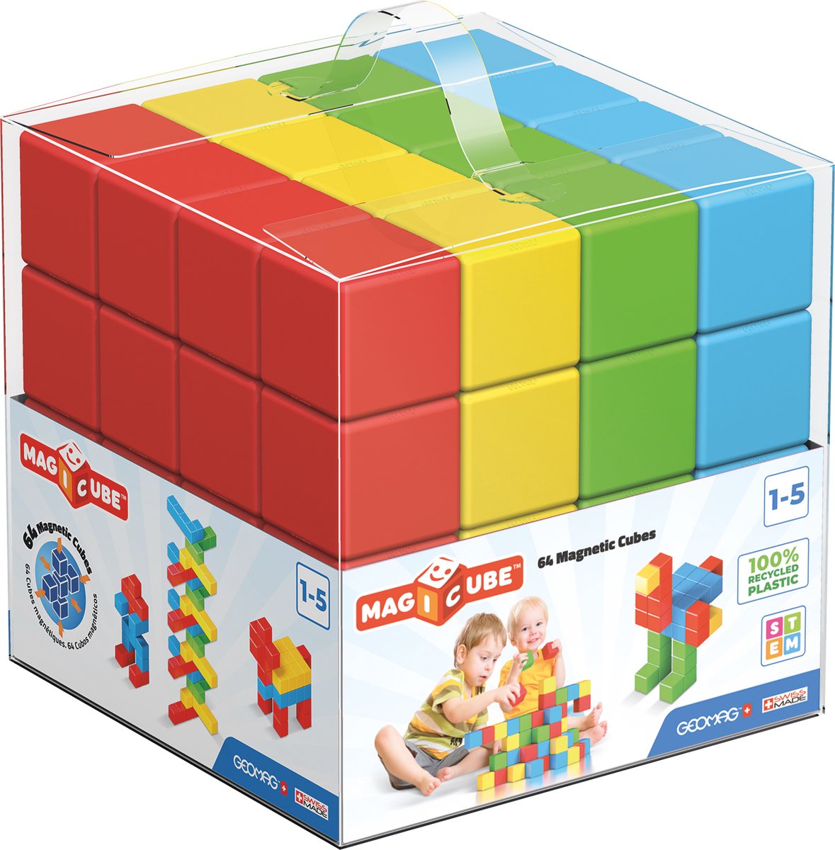 Geomag magicube green line junior recyclé - blocs de construction magnétiques - 24 pièces - à partir de 1 an