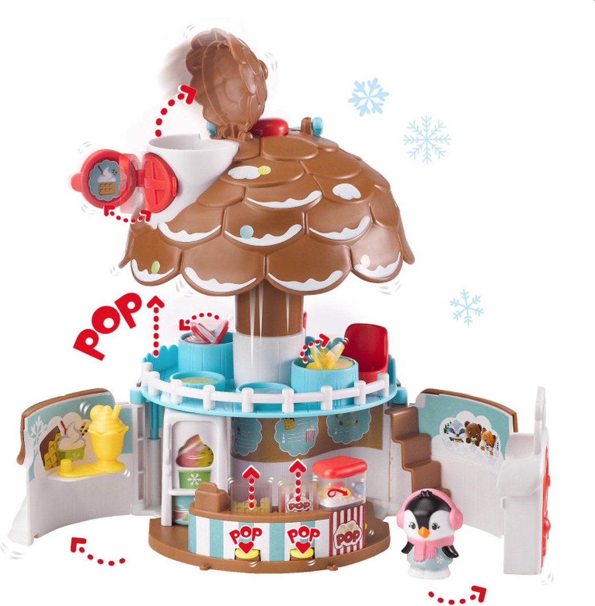 Kit de jeu Klorofil la pomme de pin - boutique de bonbons - maison de poupée - jouet interactif pour enfants - avec figurine de la famille des pingouins - à partir de 18 mois - 5 pièces