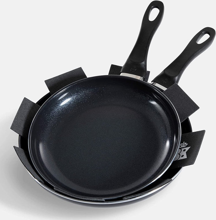 Set de poêles Bk Vivid 2 pièces - 24 à 28 cm - revêtement antiadhésif sans PFA - poêle à induction - poêle en céramique - passe au four jusqu'à 160°c - poignées froides - noir
