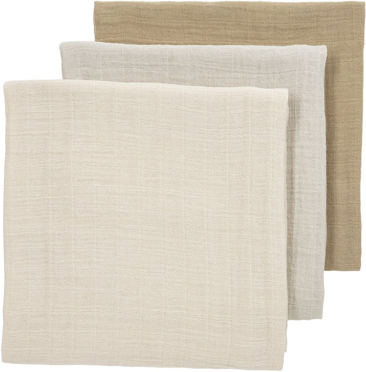 Meyco baby uni chiffons hydrophiles prélavés - paquet de 3 - hydrophiles prélavés - sable doux grège taupe - 70x70cm