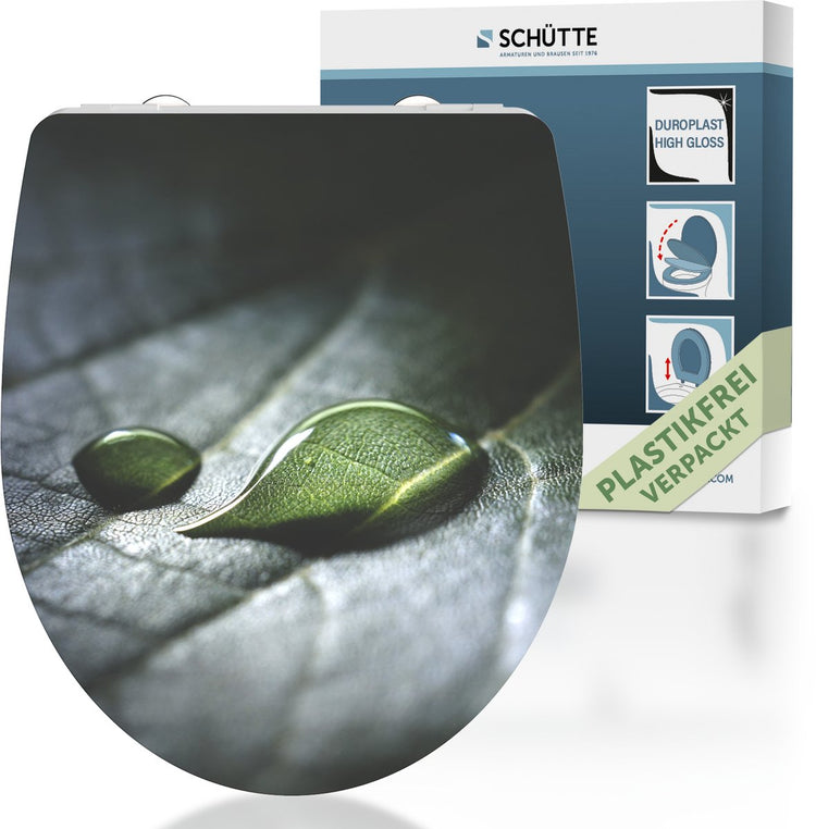 Abattant WC Schütte 82583 goutte de pluie - brillant - duroplast - fermeture amortie - cliquable - charnières en acier inoxydable - capacité de charge jusqu'à 175 kg - décor - impression recto