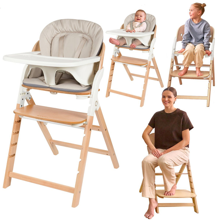 Lionelo Megan - chaise haute en bois chaise de repas bébé - chaise d'évolution 3en1 : de 6 mois à 110 kg - réglable : assise repose-pieds table - harnais 5 points - plateau avec insert en silicone - coussin lavable - pieds antidérapants - chaise bébé