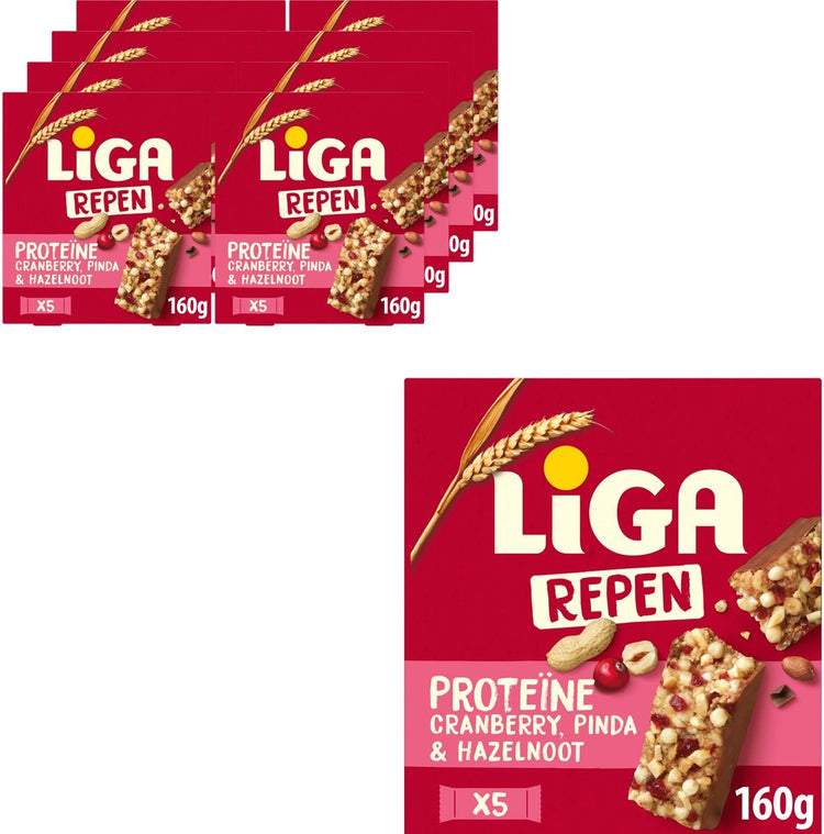 Barres protéinées Liga noix de canneberge 8 x 160g (5 x 32g) - protéines - barres protéinées - protéines - snacks - sport - cadeau - barres aux noix