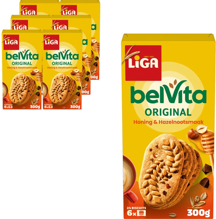 Biscuits Liga belvita miel noisette - boîte 6 x 300g - biscuit - biscuits pour la route ou le travail et le bureau