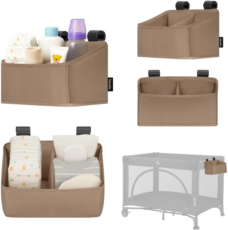 Lionelo sidepocket small – organiseur de berceau de poche de chevet 26×12×15 cm – 2 compartiments pour couches, accessoires lingettes – pour lit de voyage, boîte cododo – renforcé, portable multifonctionnel
