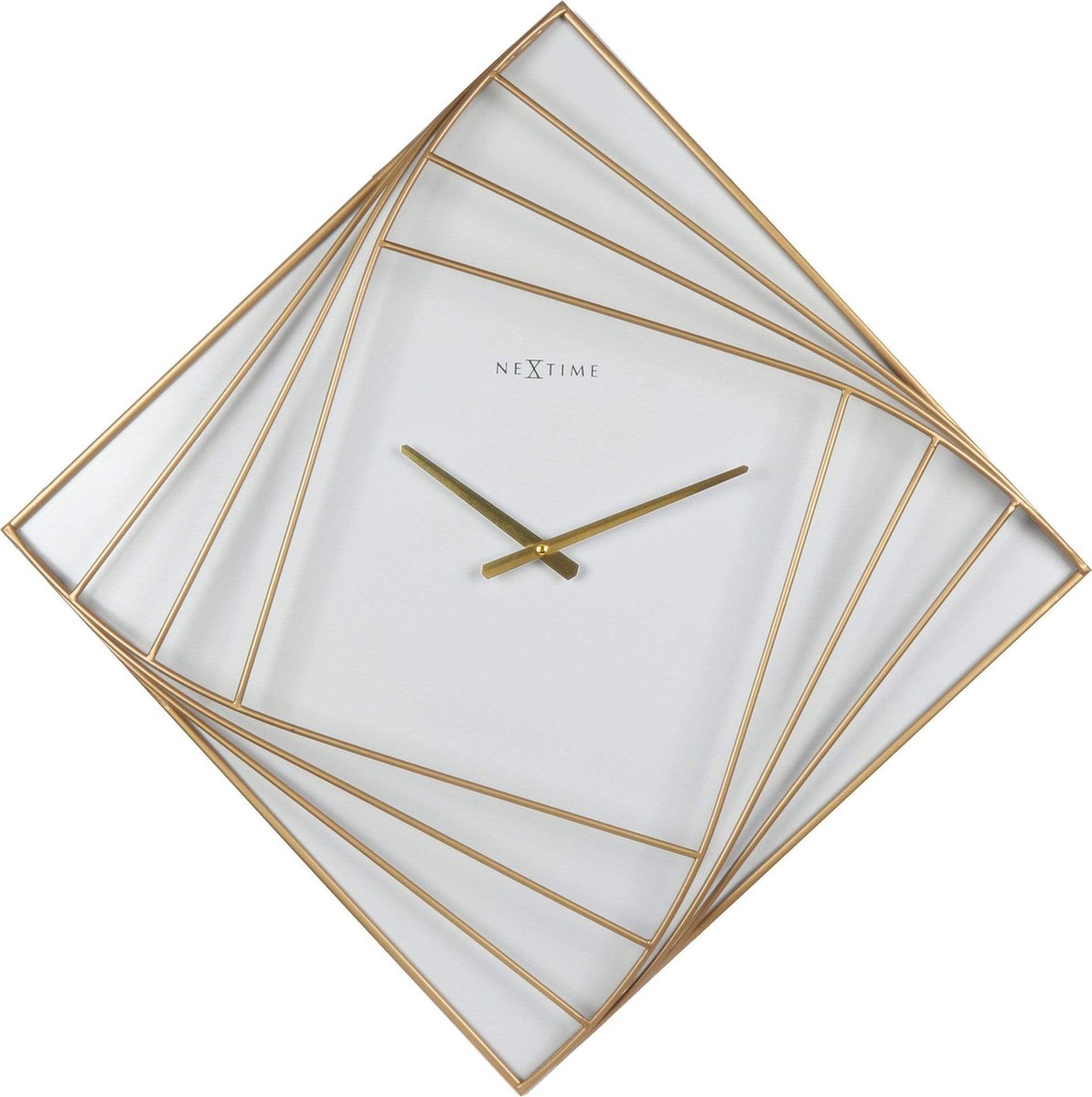 Nexttime tournant carré – grande horloge murale – 85 × 85 cm – métal – or blanc