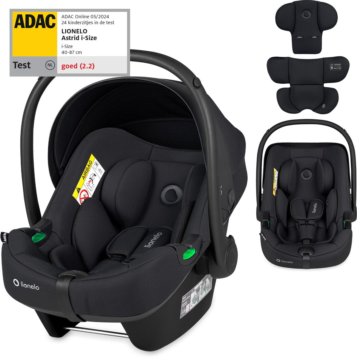 Siège auto Lionelo Astrid i-size – adac 5 étoiles – 40-87 cm – rwf – mousse à mémoire de forme – appui-tête réglable (7 cm) – ceintures holmbergs – compatible avec poussette à base isofix – norme i-size – light safe