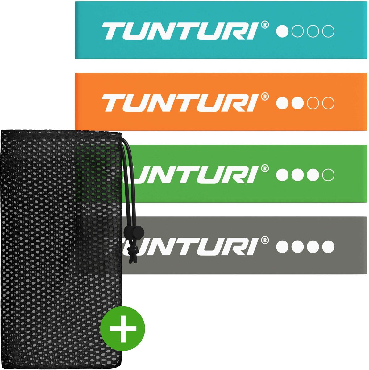 Tunturi 4 bandes de résistance - mini power body band - bande de résistance - élastique de fitness - bande de fitness - bande d'entraînement - bande de gymnastique - incl. application de remise en forme gratuite