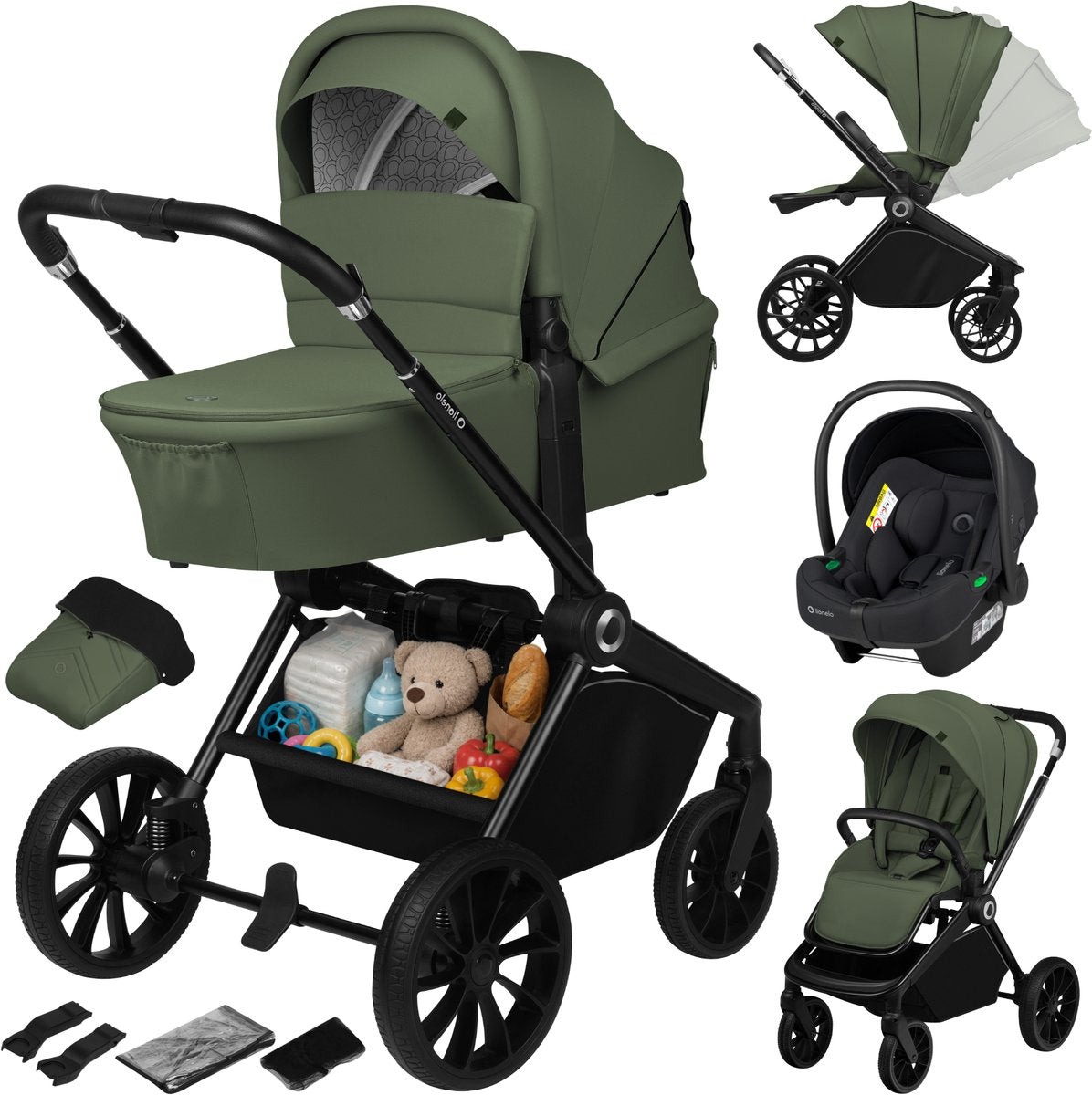 Lionelo mika plus - poussette 3en1 - ensemble xxl - incl. siège auto i-size - polyvalent et toute l'année - grandes roues - jusqu'à 22 kg - utilisation d'une seule main - pour tous types de terrains - kit d'accessoires
