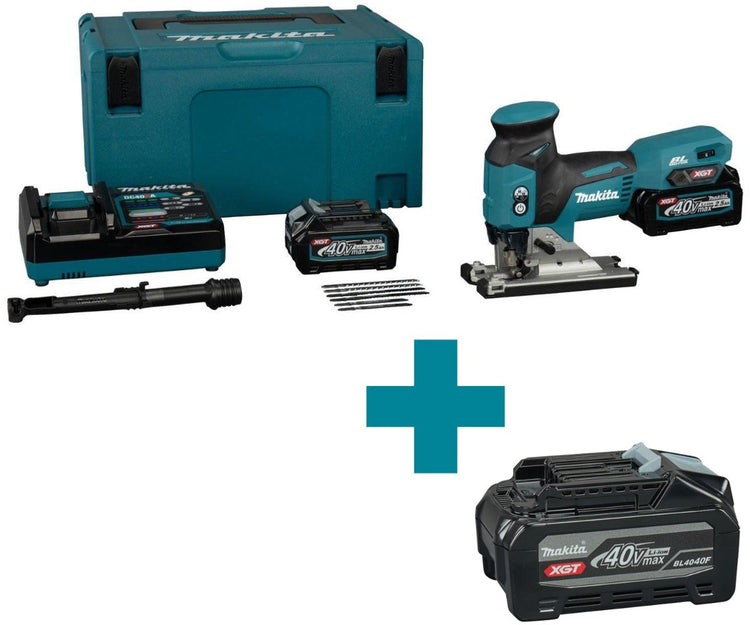 Makita JV001GD201 Corps de scie sauteuse sans fil 40 V Max avec poignée en T | Batterie 2,5 Ah (2 pièces), chargeur rapide, en m-box