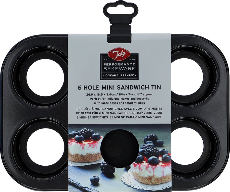 Tala performance - mini moule à gâteau - 6 x 8 cm - lot de 6 - fond amovible - revêtement antiadhésif - sans pfas