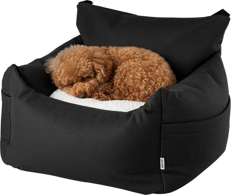 Siège auto pour chien Peluvio Burgos – siège pour chien pour voiture – panier pour chien et siège auto 2 en 1 – ceinture de sécurité – housse lavable 30°c – compartiments de rangement – noir