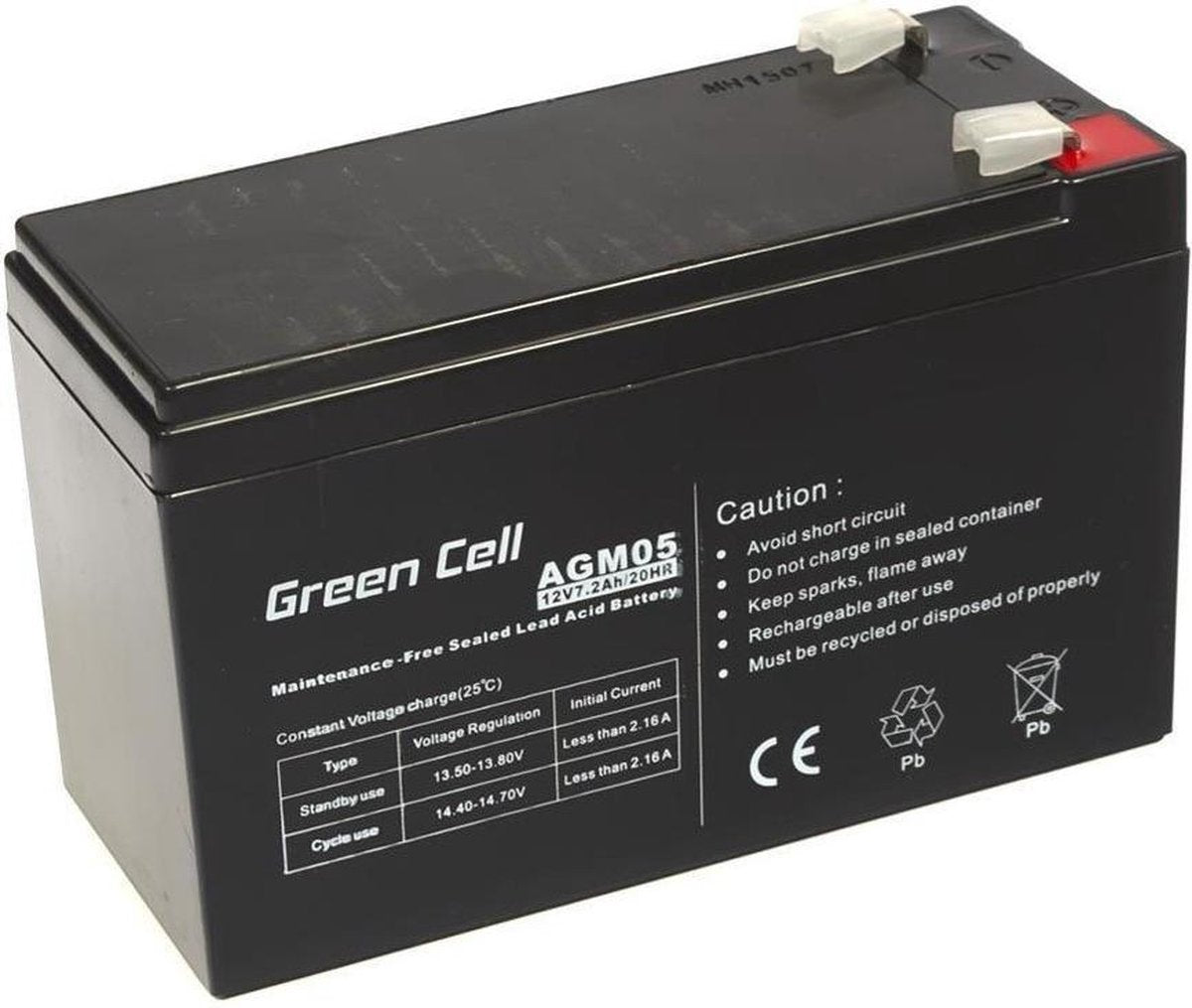 Batterie au plomb verte 12 V 7,2 Ah plomb-gel (l x h x p) 151 x 95 x 65 mm cosse de câble 6,35 mm résistante aux cycles, sans entretien