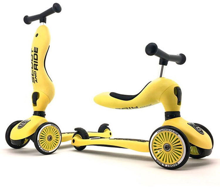 Scoot ride Highwaykick 1 – Trottinette enfant 2 en 1 – Draisienne et trottinette à la fois – Réglable sans outils – Citron