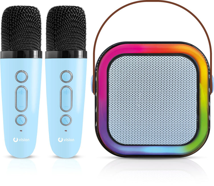 Vision products ensemble d'enceintes karaoké avec 2 microphones bleu