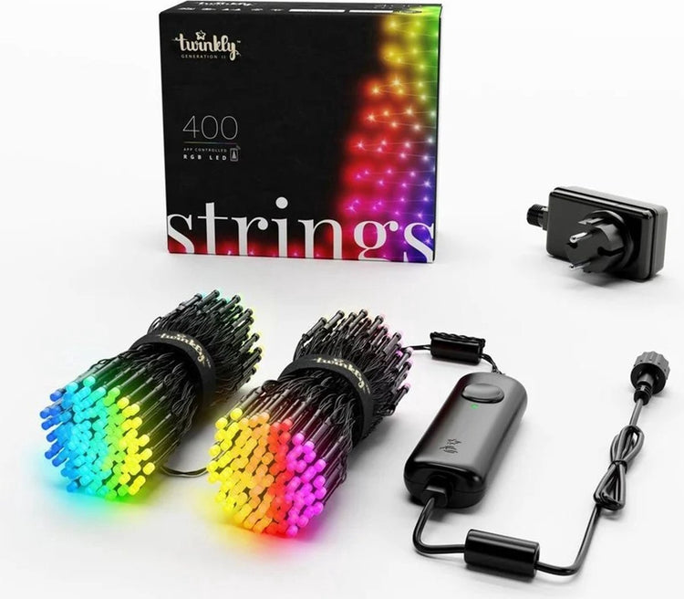 Cordon lumineux Twinkly Strings - 32 m - LED - 400 LED RGB - dimmable - intérieur extérieur - Bluetooth ou WiFi - fonctionne avec Homekit, Homey, Google Home et Razer Chroma - noir