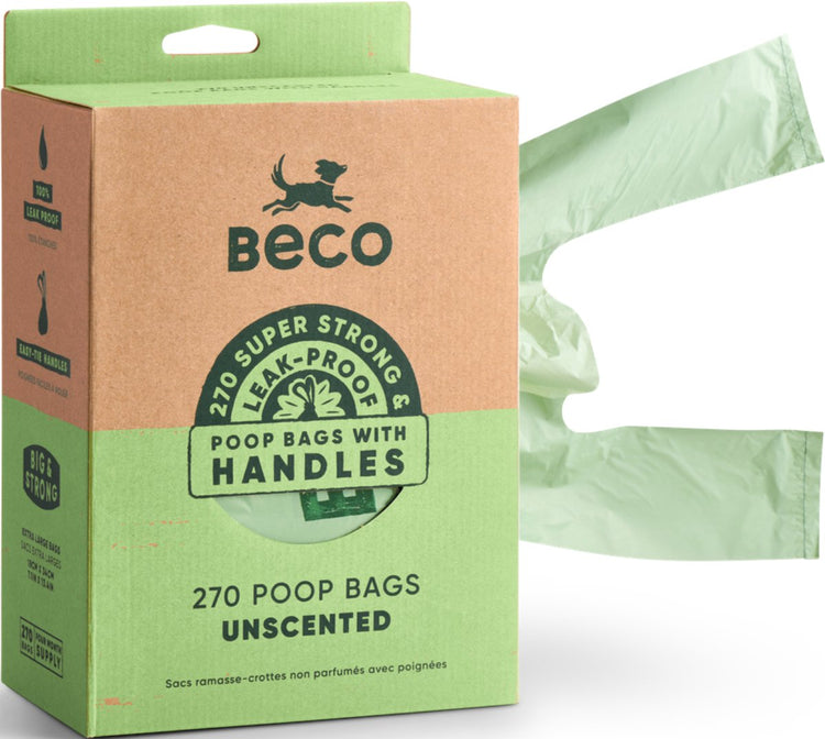Sacs à crottes de chien durables Beco fabriqués à partir de plastique recyclé et de poignées - 270 pièces