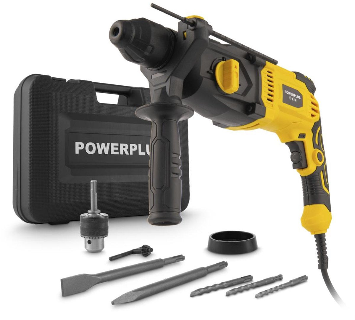 Marteau de démolition électrique Powerplus POWX11700 - Puissance 1050 W et force d'impact 3,5 Joules - 5100 coups par minute - burins pointus et forets inclus - SDS Plus
