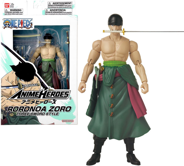 Bandai - anime heros - figurine one piece - figurine roronoa zoro 17 cm style trois épées - sous licence officielle one piece - figurine manga zoro 3 épée - jouets enfant 4 ans et + - 37052