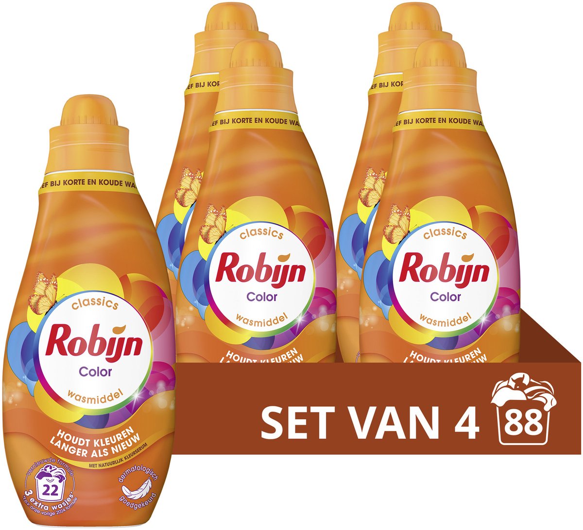 Robijn - détergent liquide - petit puissant - couleur - 4 bouteilles - 88 lavages - pack économique