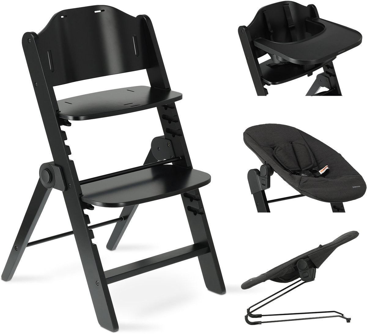 Chaise haute de luxe Deryan Odin avec transat - noir gris foncé