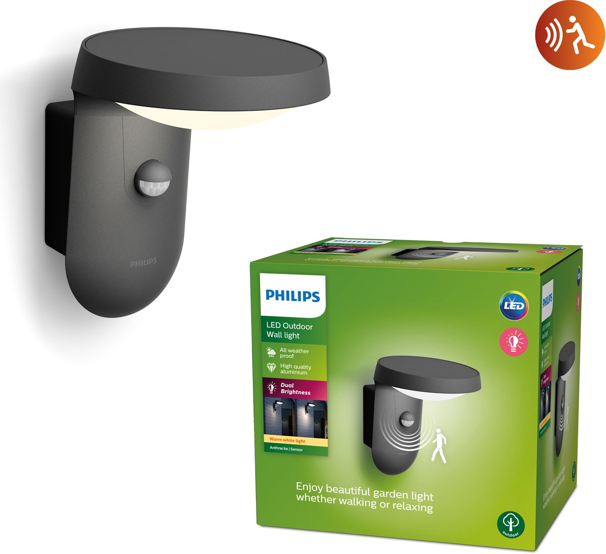 Philips LED Applique d'extérieur Philips Tyla - anthracite - avec capteur - 9 W