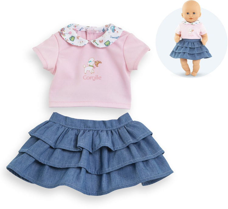 Jupe Corolle avec volants et t-shirt pour bébé poupée, 30 cm.