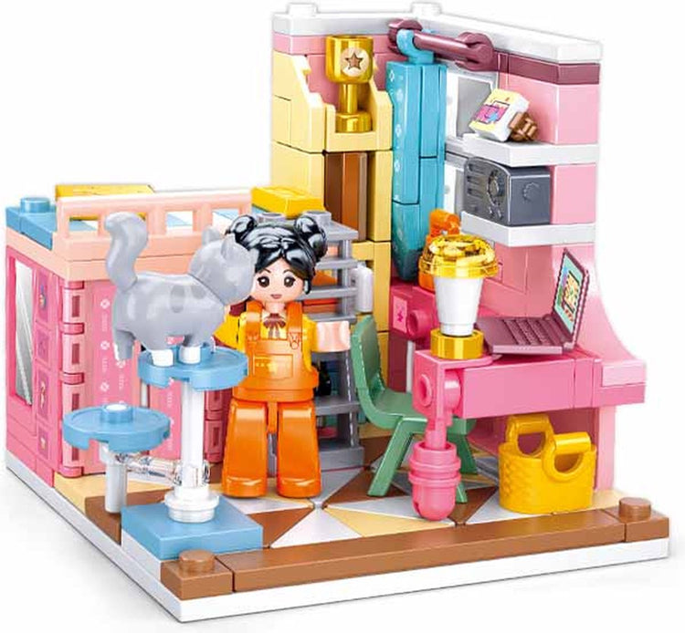 Sluban Girls Dream Chambre d'enfant Mini jouets de construction artisanaux pour enfants à partir de 8 ans - Salle d'exposition de modèles de jouets de construction - Boîte de construction avec 210 blocs de construction et 1 figurine - m38-b1016d