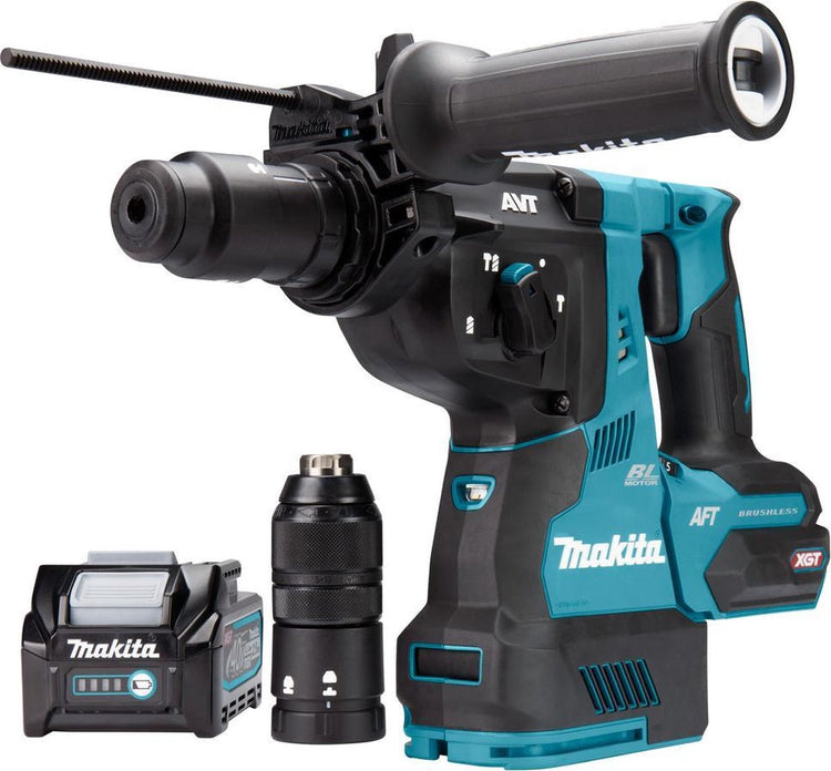 Makita hr002gm204 Marteau combiné 40 V max | sds-plus | Batterie 4,0 Ah (2 pcs), chargeur, dans mbox, avec aspiration de poussière et émetteur aws - hr002gm204