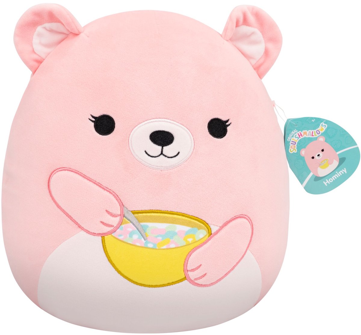 Squishmallows Jazwares - peluche moyenne (hominy - ours pêche tenant un bol de céréales) - peluche 30cm