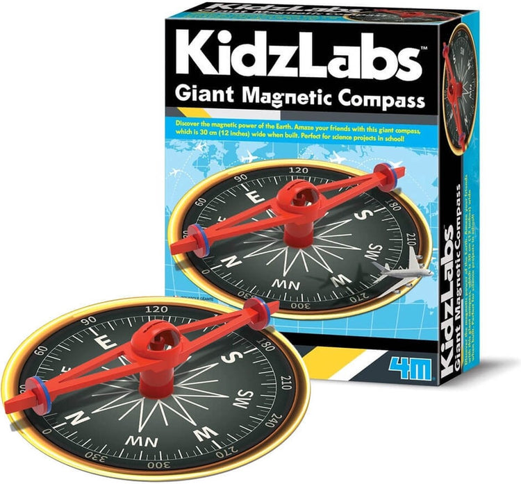 Kidzlabs 4m : compas magnétique géant 30cm, avec instructions détaillées, en boîte 17x22x6cm, 5+