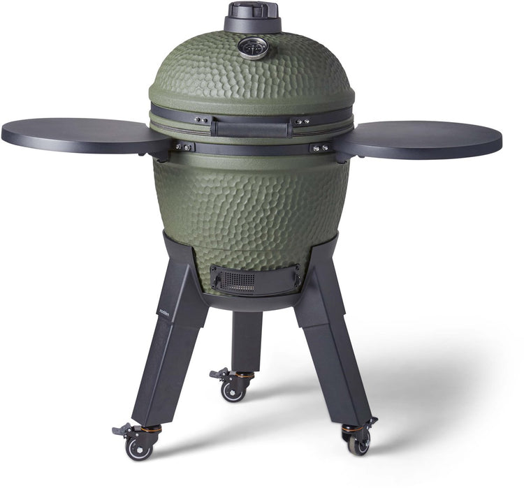 Kamado complet moderne - tables d'appoint pliantes et pieds noirs avec roulettes avec freins - 8 à 12 personnes - vert
