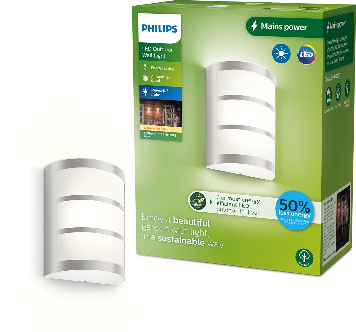Philips LED Applique Philips Python - ultra efficace - acier inoxydable - 3,8W