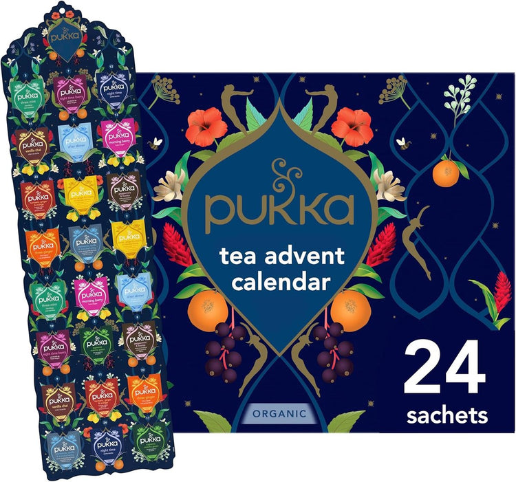 Calendrier de l'Avent thé Pukka 2026 - coffret cadeau 24 sachets de thé - boîte à thé de l'Avent - assortiment de tisanes bio - coffret cadeau thé