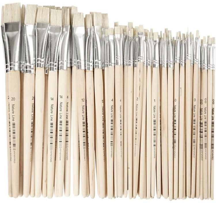 Creativ Company Nature Line Brosses, DIM 00 + 0 + 1 + 2 + 4 + 12 + 14 + 20, l: 18-22 cm, b: 3-20 mm, plat, 68 pièces 1 boîte