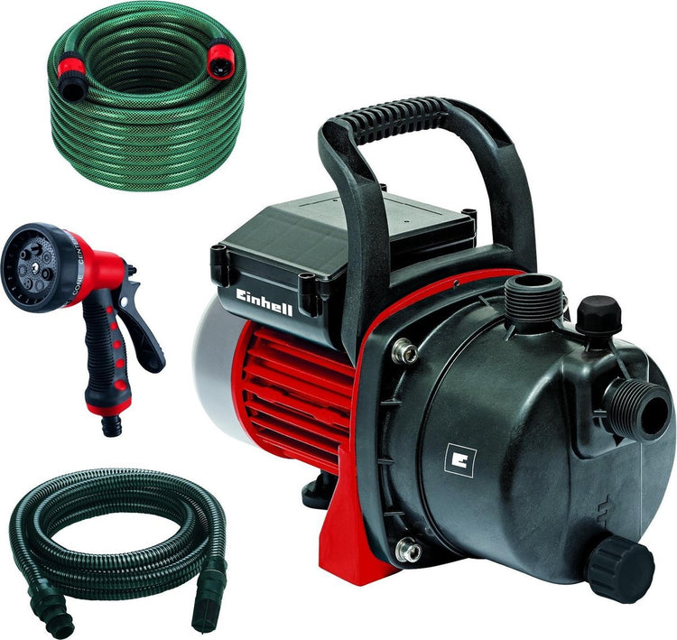 Pompe de jardin électrique Einhell GC-GP 6538 set i - 650 W - 3800 l h - 3,6 bar - max. hauteur de refoulement : 36 m - max. hauteur d'aspiration : 8 m - incl. Tuyau d'aspiration de 4 m, tuyau d'arrosage de 20 m et tête de pulvérisation