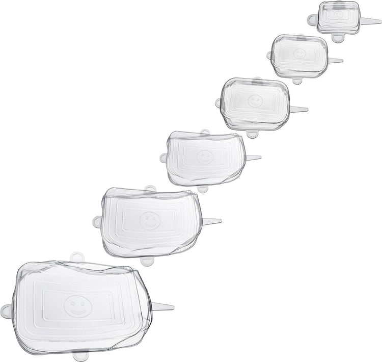 Couvercles carrés pour aliments frais Westmark - couvercles en silicone extensibles et réutilisables pour divers récipients, également pour tranches de fruits, alternative durable - silicone, 6 pièces