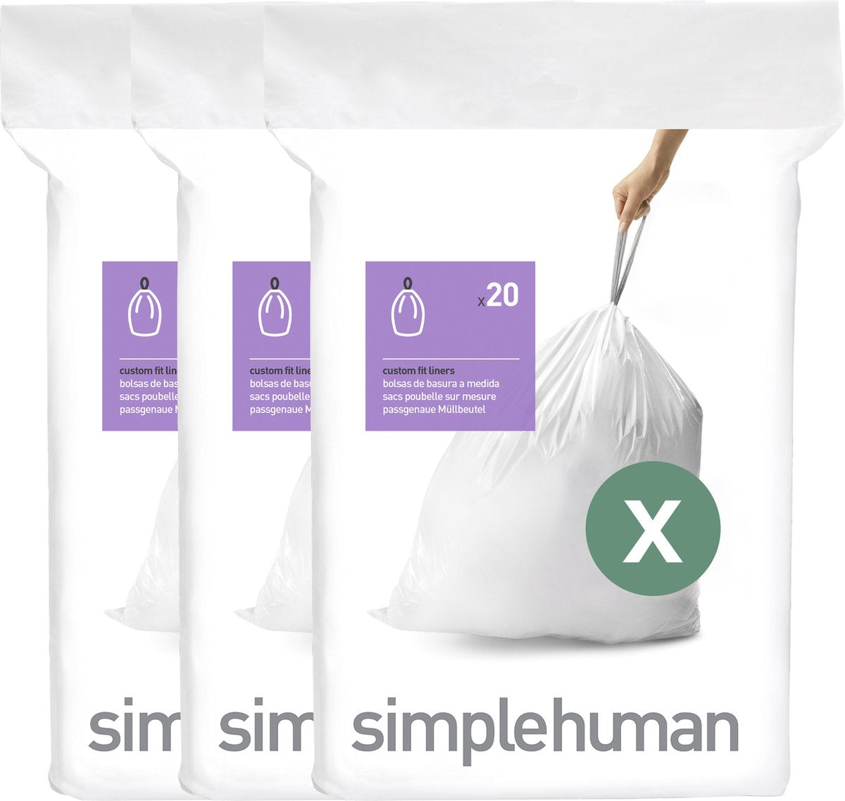 Sacs poubelle Simplehuman code x - 80 litres - 60 pièces - avec cordon de serrage - blanc