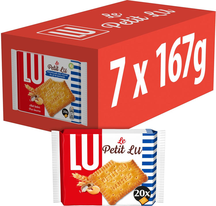 Lu petit beurre cookies biscuits au beurre sel de mer 7 x 167g (20 x 8,3g) - biscuit au beurre - biscuit croustillant - biscuit à emporter - café - thé - travail - bouillon