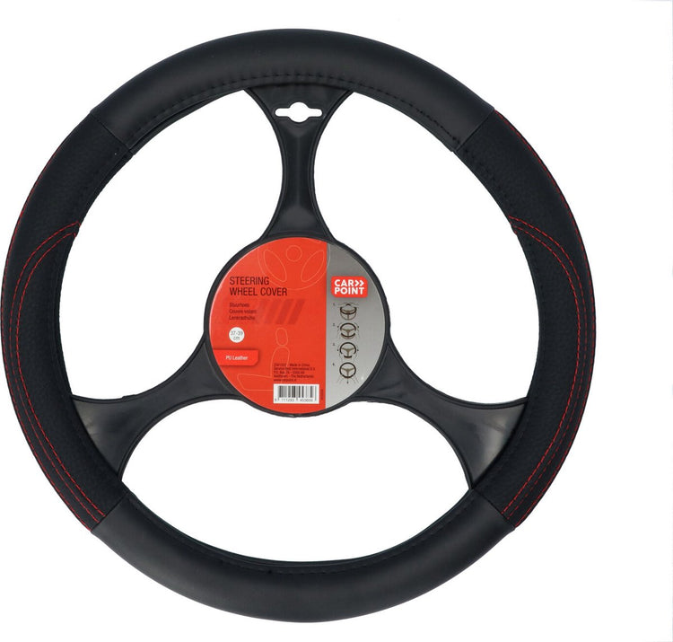 Carpoint housse de volant voiture - cuir PU noir avec rouge - pour volants d'un diamètre de 37-39 cm