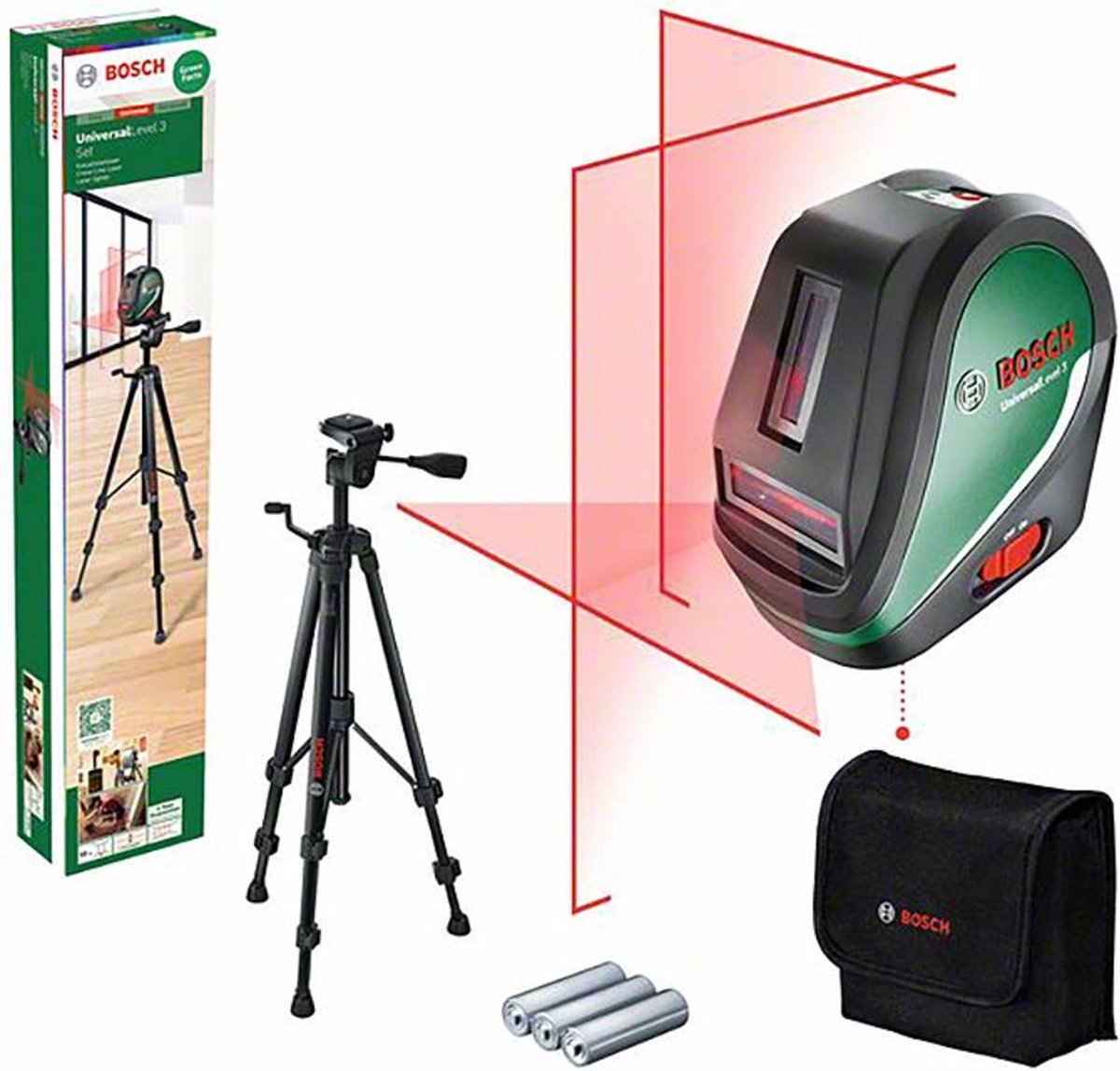 Bosch ensemble laser à lignes croisées vertes niveau 3 universel - 0603663905