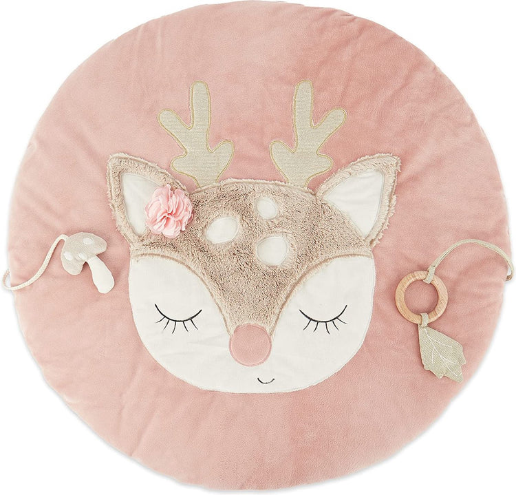 Bieco Couverture d'éveil pour bébé Ø 70 cm Couverture d'activité motif cerf Couverture d'éveil pour bébé Convient pour arche de jeu pour bébé Tapis de jeu en peluche pour trapèze de jeu